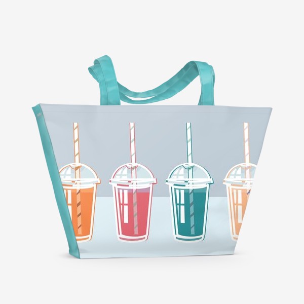 Пляжная сумка «набор коктейлей с напитками разного цвета и с полосатой трубочкой для питья»