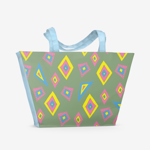 Пляжная сумка «Ромбы и теугольники на зеленом»