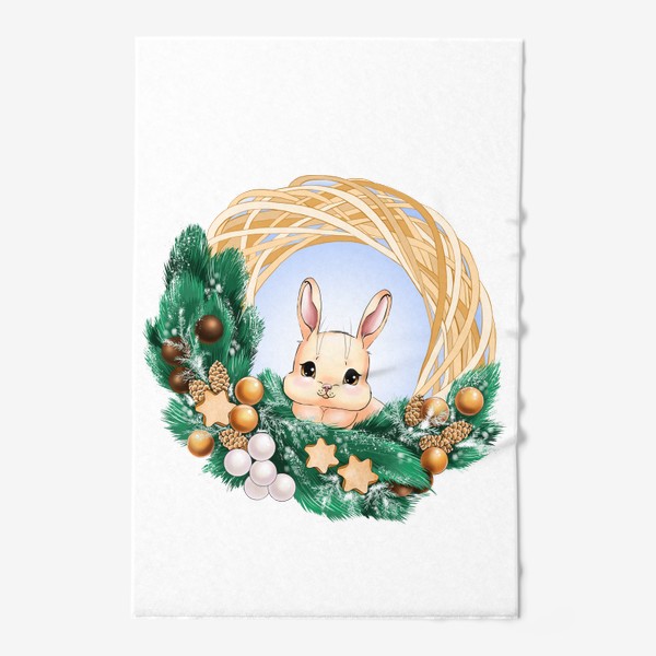 Полотенце «Кролик в новогоднем венке»