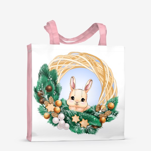 Сумка-шоппер «Кролик в новогоднем венке»