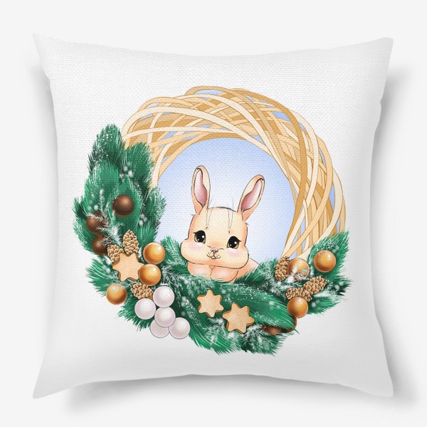 Подушка «Кролик в новогоднем венке»
