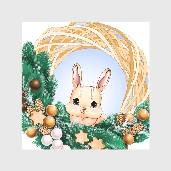 Скатерть «Кролик в новогоднем венке»