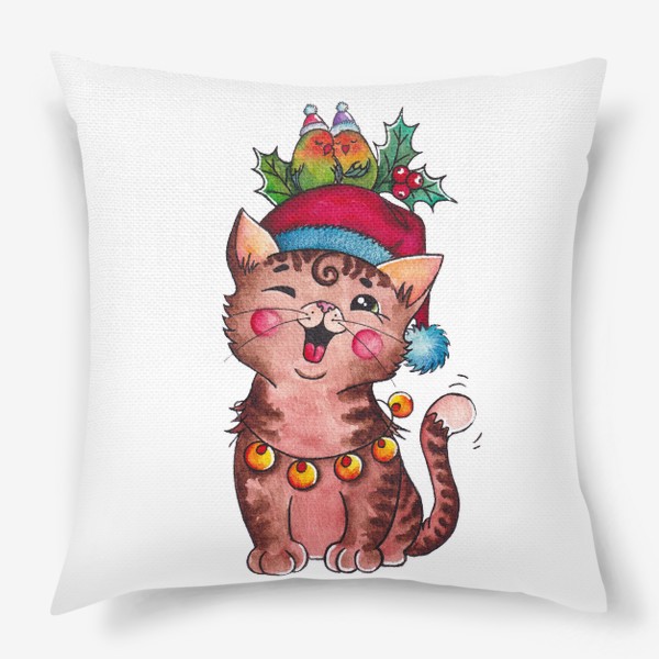 Подушка «новогодний кот с гирляндой»