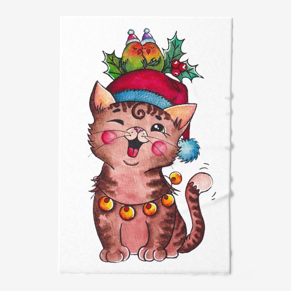 Полотенце «новогодний кот с гирляндой»