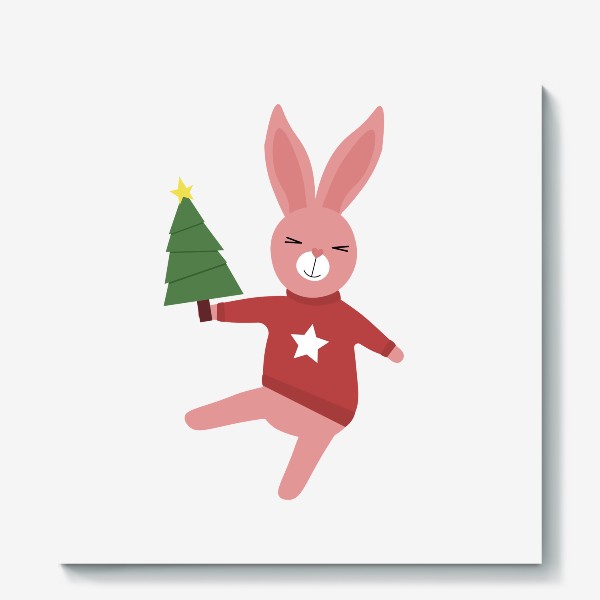 Холст «Танцующий кролик с елкой»