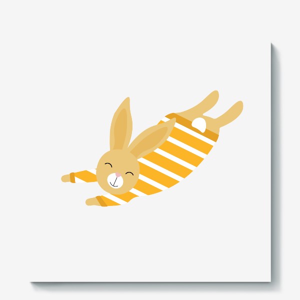Холст «Лятящий кролик в желтом свитере»