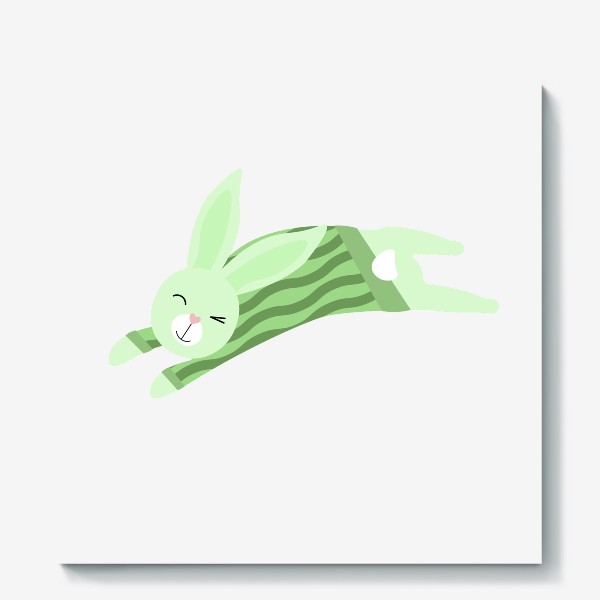 Холст «Прыгающий кролик в зеленом свитере»