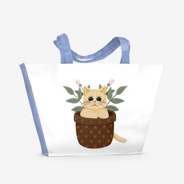Пляжная сумка «Кот - шкода. Смешной, в горшке с цветком.»