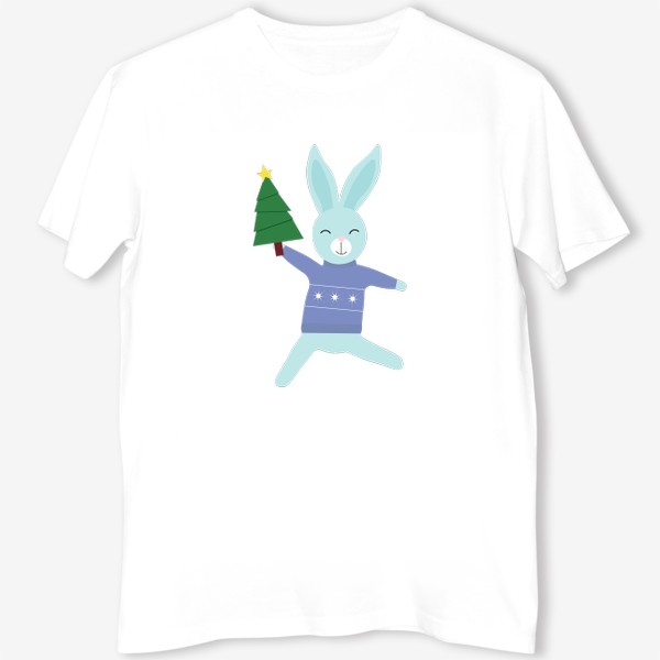 Футболка «Радостный кролик с елкой»
