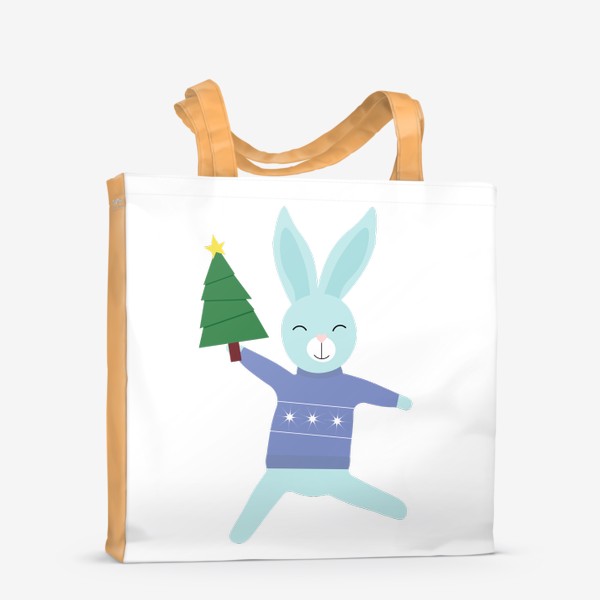 Сумка-шоппер «Радостный кролик с елкой»