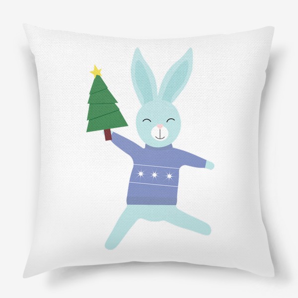 Подушка «Радостный кролик с елкой»
