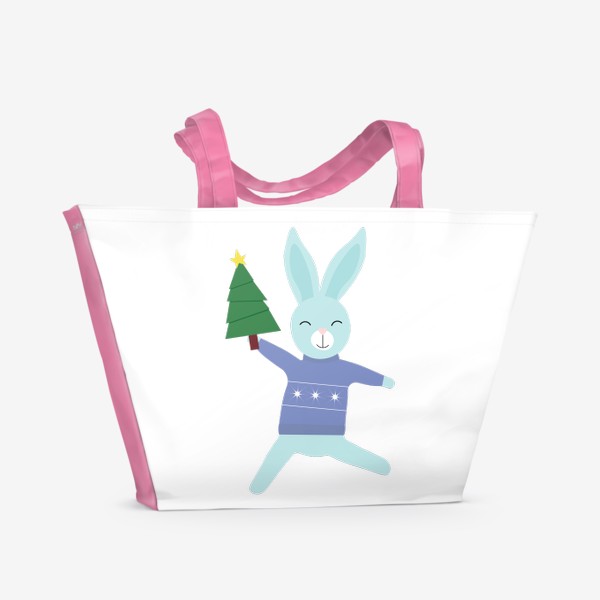 Пляжная сумка «Радостный кролик с елкой»