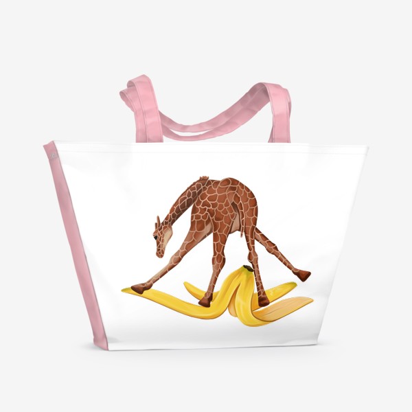 Пляжная сумка «Жираф скользит на банановой кожуре»