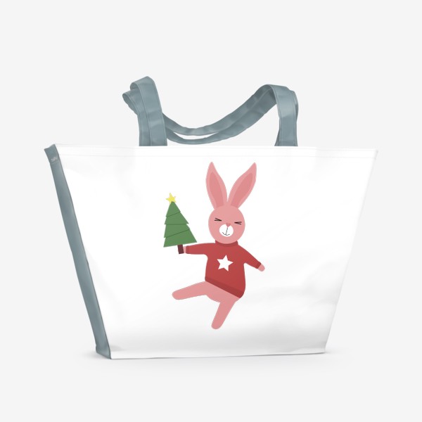 Пляжная сумка «Танцующий кролик с елкой»