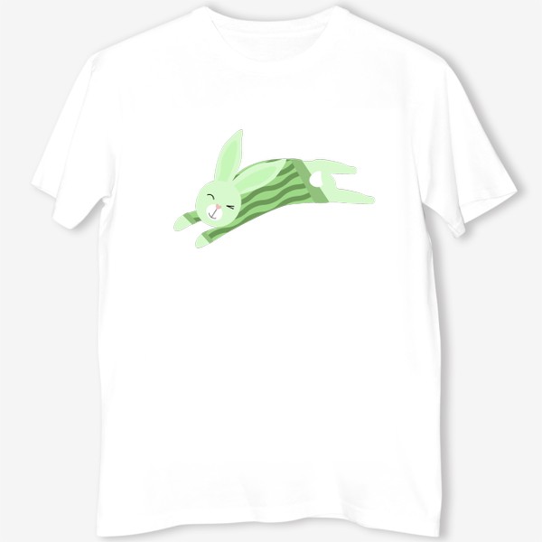 Футболка «Прыгающий кролик в зеленом свитере»