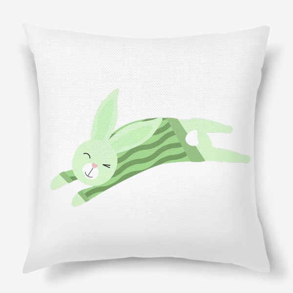 Подушка «Прыгающий кролик в зеленом свитере»