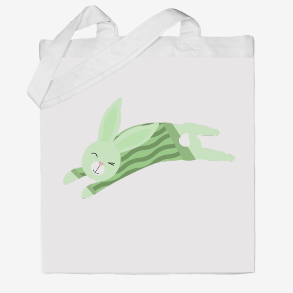 Сумка хб «Прыгающий кролик в зеленом свитере»