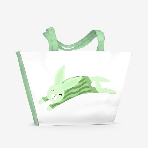 Пляжная сумка «Прыгающий кролик в зеленом свитере»