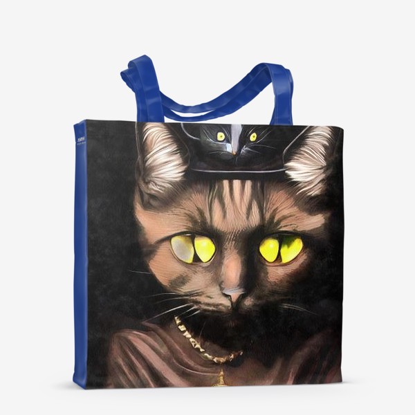 Сумка-шоппер «Черная кошка с янтарным кулоном и мышью на голове»