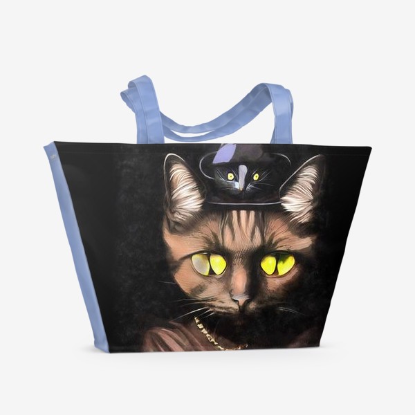 Пляжная сумка «Черная кошка с янтарным кулоном и мышью на голове»