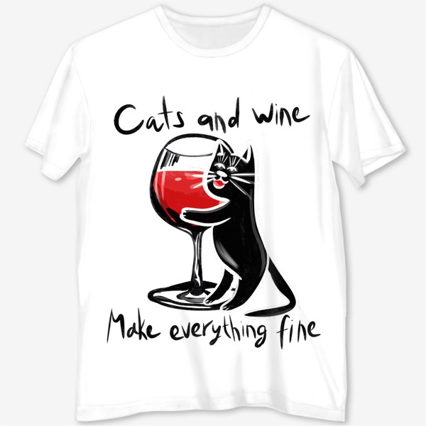 Футболка с полной запечаткой «Cats and wine make everything fine»