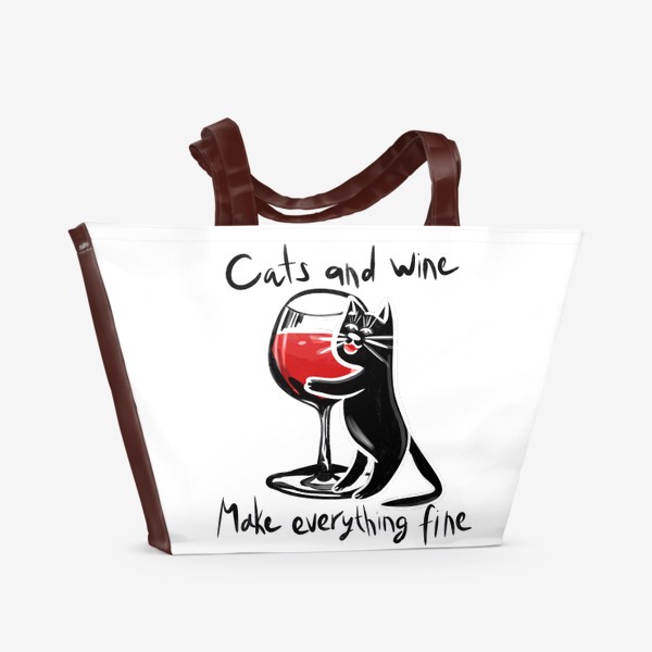 Пляжная сумка «Cats and wine make everything fine»