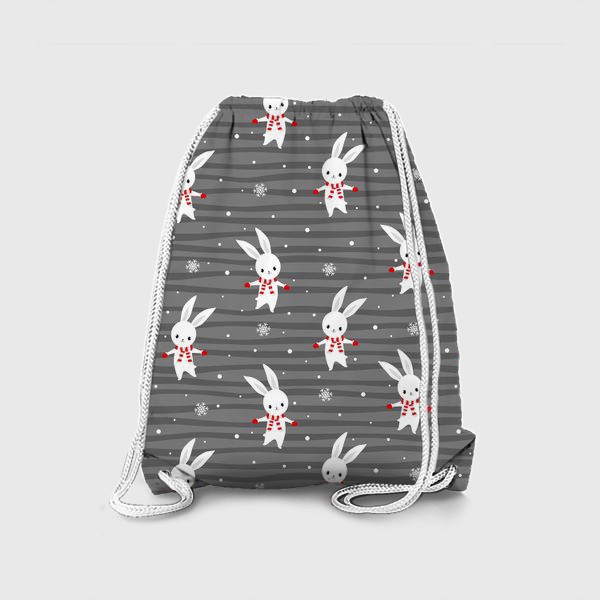 Рюкзак «Милые зайчики в варежках и шарфе. Новогодний принт»
