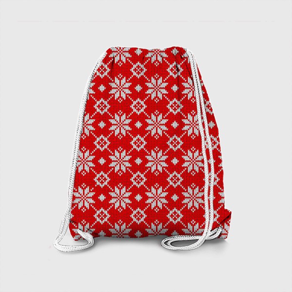 Рюкзак «Вязаный норвежский орнамент на красном фоне. Зимний принт»