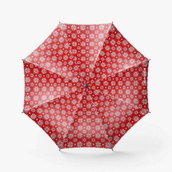 Зонт &laquo;Вязаный норвежский орнамент на красном фоне. Зимний принт&raquo;