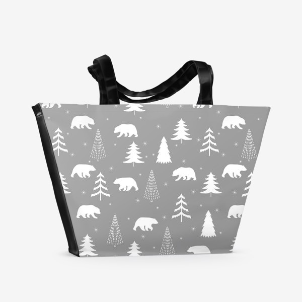 Пляжная сумка «Белые медведи с елками. Новогодний принт»