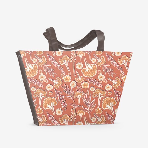 Пляжная сумка &laquo;Паттерн с цветами и травами, принт с аппликацией в стиле стикеров&raquo;