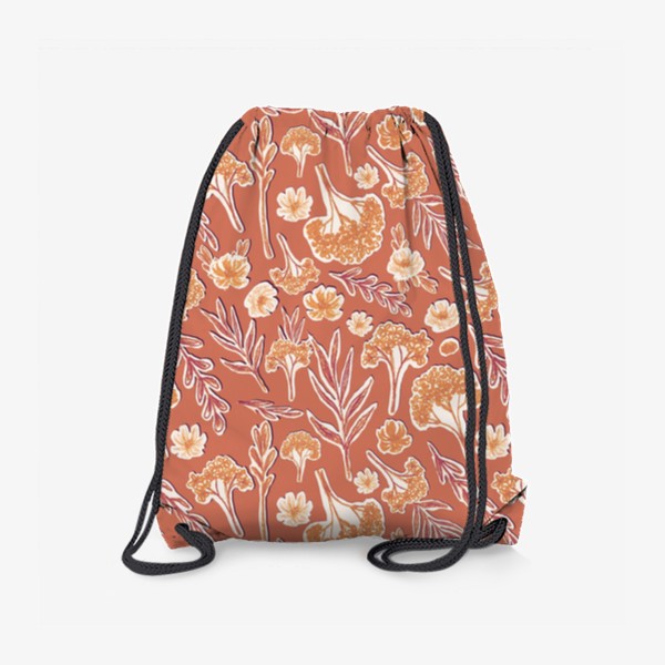 Рюкзак «Паттерн с цветами и травами, принт с аппликацией в стиле стикеров»