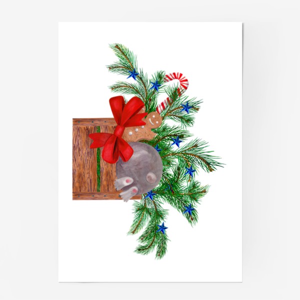 Постер «Новогодний зайчик ищет подарки под ёлочкой»