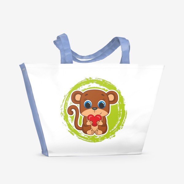 Пляжная сумка «Мультяшная обезьяна с сердцем»