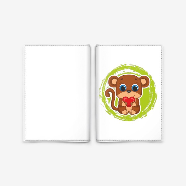 Обложка для паспорта «Мультяшная обезьяна с сердцем»
