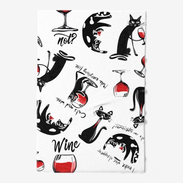 Полотенце «Кот с вином, паттерн»