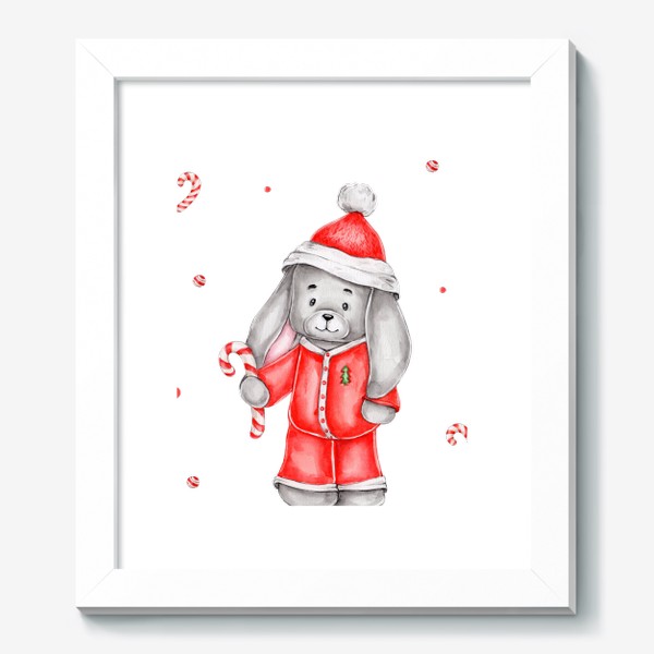 Картина «Зайка в красном костюме и колпаке с леденцом. Новый 2023 год!»