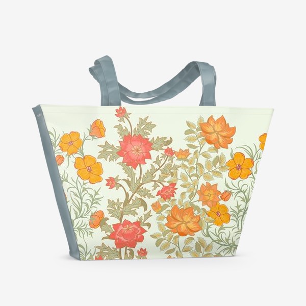 Пляжная сумка «Весенние цветы на нежно зеленом фоне»