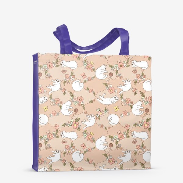 Сумка-шоппер «Милые котейки на бежевом в цветах»