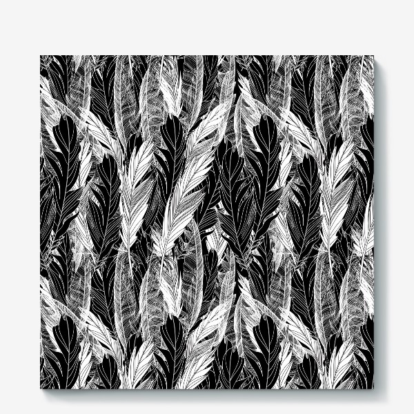Холст &laquo;Графический узор чёрно-белые птичьи перья&raquo;
