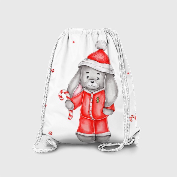 Рюкзак «Зайка в красном костюме и колпаке с леденцом. Новый 2023 год!»