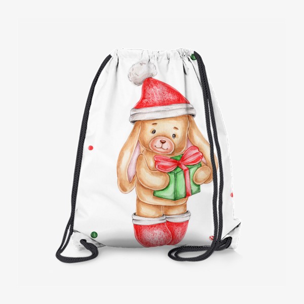 Рюкзак «Новогодний заяц в красном колпаке с подарком»