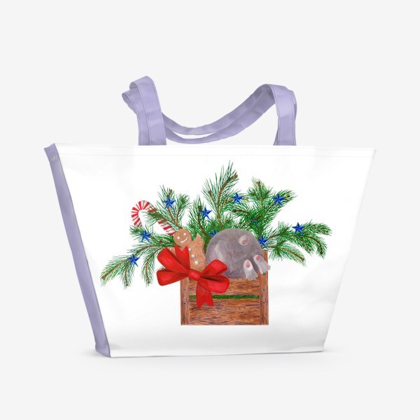 Пляжная сумка «Новогодний зайчик ищет подарки под ёлочкой»