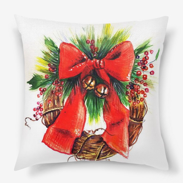 Подушка «Рождественский венок с бантом»