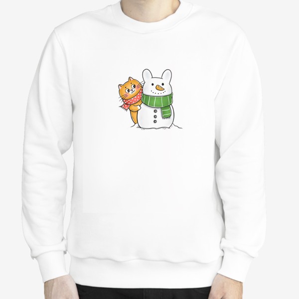 Свитшот «Котик и кролик снеговик»