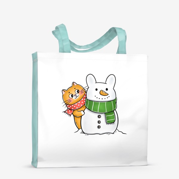 Сумка-шоппер «Котик и кролик снеговик»