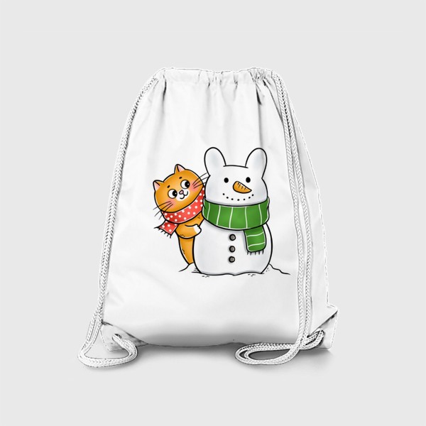 Рюкзак «Котик и кролик снеговик»