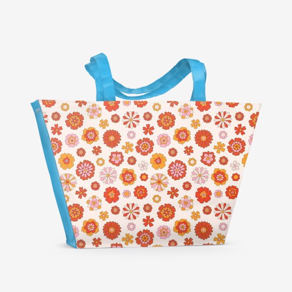 Пляжная сумка «Ретро цветочный принт 60-70 хиппи фанки стиль»