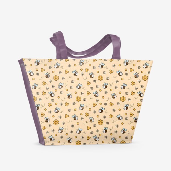 Пляжная сумка «Милые пчелы и соты и ромашки»