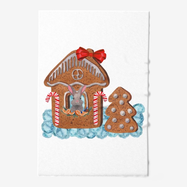 Полотенце «Новогодний зайчик выглядывает из окна пряничного домика»